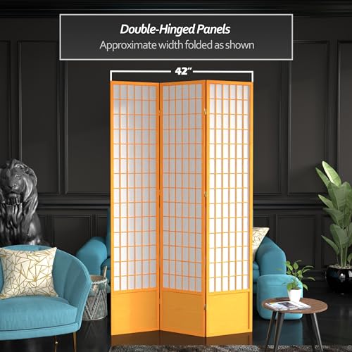 Red Lantern 7 ft. Tall Window Pane Shoji Screen-White-3 Panels Room Divider