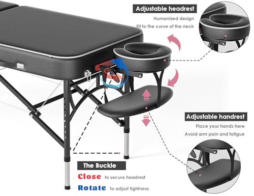 CLORIS 84" Professional Massage Table Portable 2 Folding Lightweight Facial Solon Spa Tattoo Bed Height Adjustable with Carrying Bag & Aluminium Leg