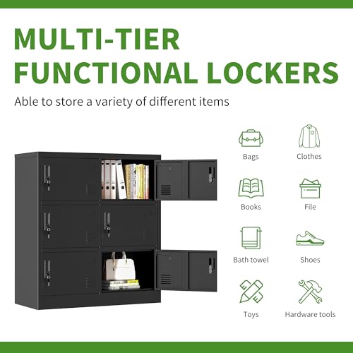 6 Doors Metal Lockers for Employees, Steel Storage Locker with Lock and Card Slot, Employee Lockers for Home, Office, School, Gym