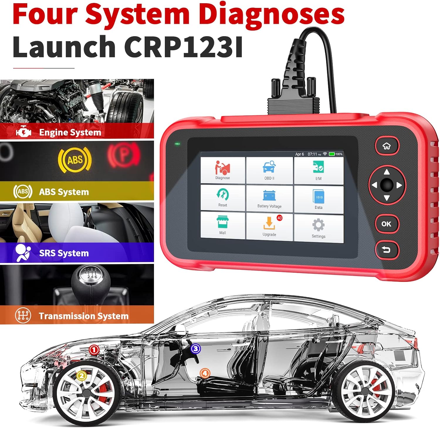 LAUNCH Scan Tool CRP123i Car Code Reader, OBD2 Scanner Car Check Engine Transmission SRS ABS Professional Automotive Diagnostic Tool