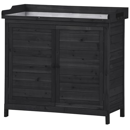 Merax 66" Large Outdoor Farmhouse Wooden Potting Bench Table, Garden Workstation with 2 Drawers, Cabinet, and Open Shelves for Backyard, Mudroom