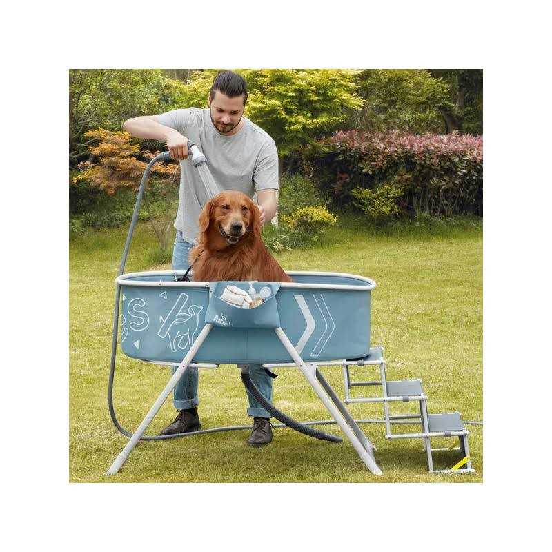 Furesh Steper Big Dog Bath Tub with Stairs, Elevated Portable Foldable Wash Station with Steps for Bathing, Shower and Grooming