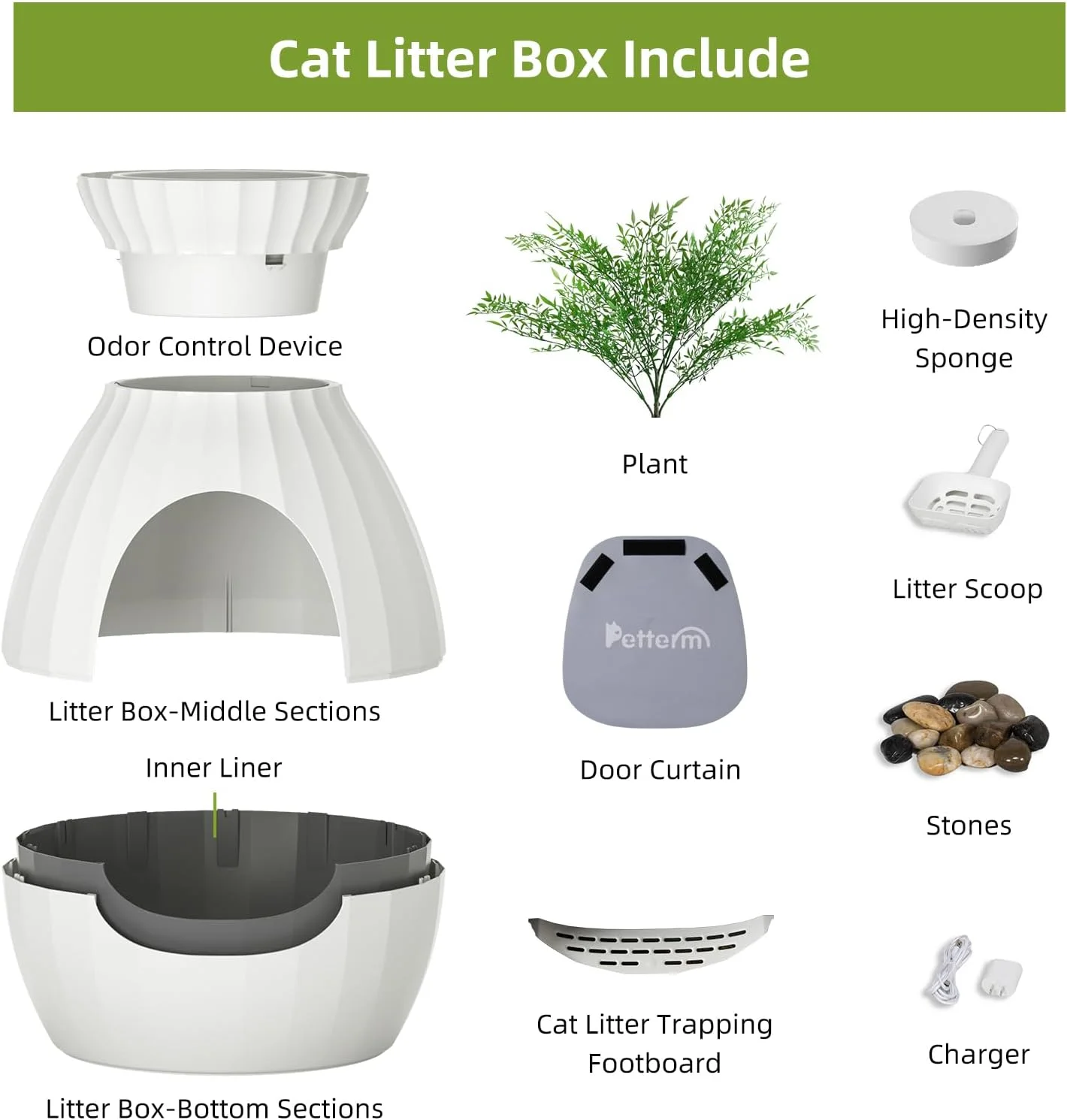 Petterm Hidden Litter Box Enclosed Plant Litter Box with Odor Removal & Sterilization System