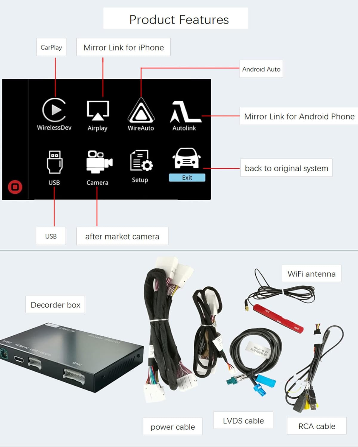 Wireless Carplay Retrofit Kit Decoder Car Stereo for Lexus NX RX ES GS RC CT LS LX LC UX 2014-2019, Car Radio Receiver AirPlay Car Play