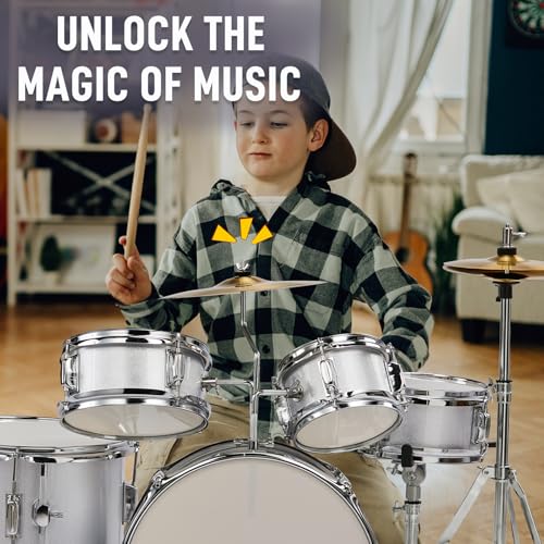Ktaxon 5-Piece Complete Junior Drums Set, 14 Inch Beginners Drum Kit with Throne Stool, Pedal & Drumsticks, Kids Drums Musical Instruments W/Cymbal