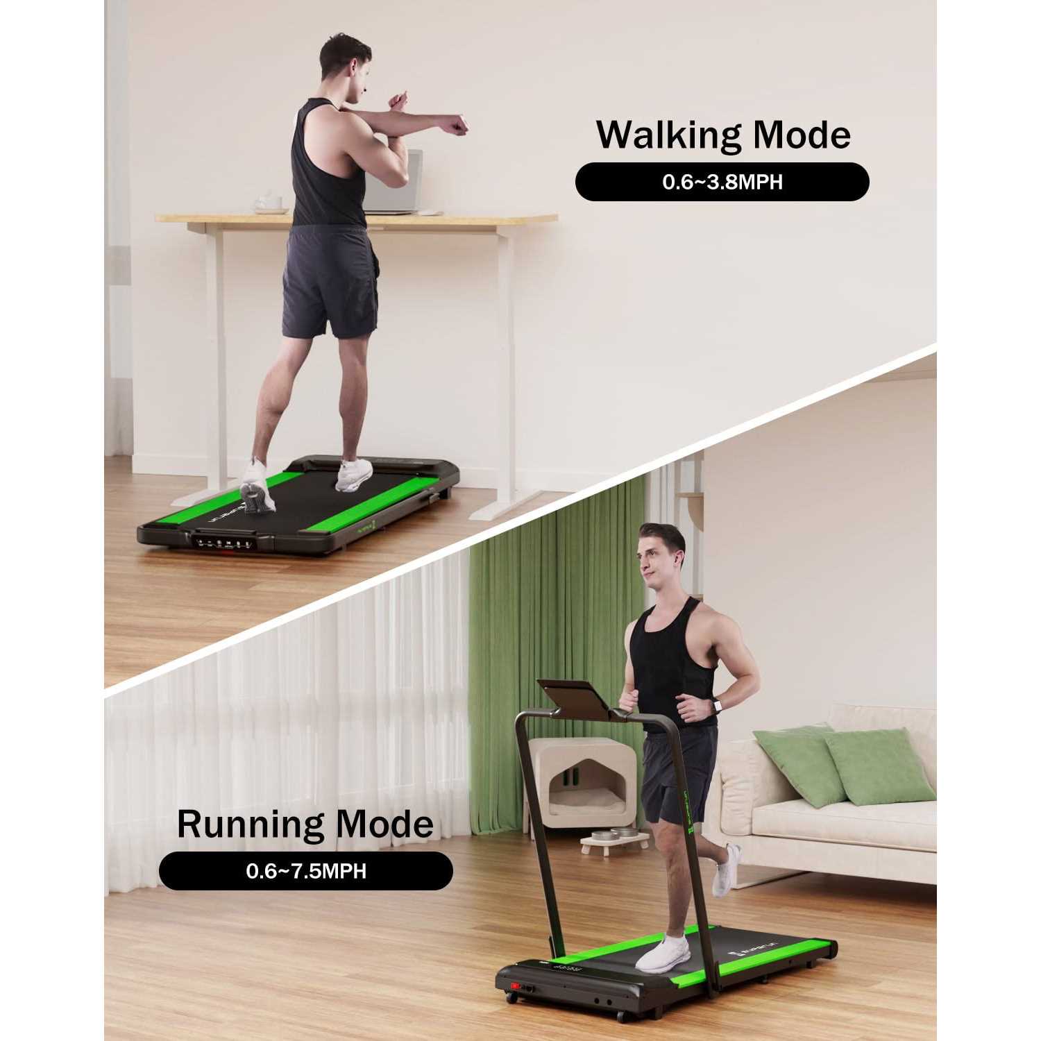 Superun 2 in 1 Folding Treadmill 3 HP Indoor Walking pad with 300lbs Capacity &amp; APP Bracelet &amp; Wider Running Belt