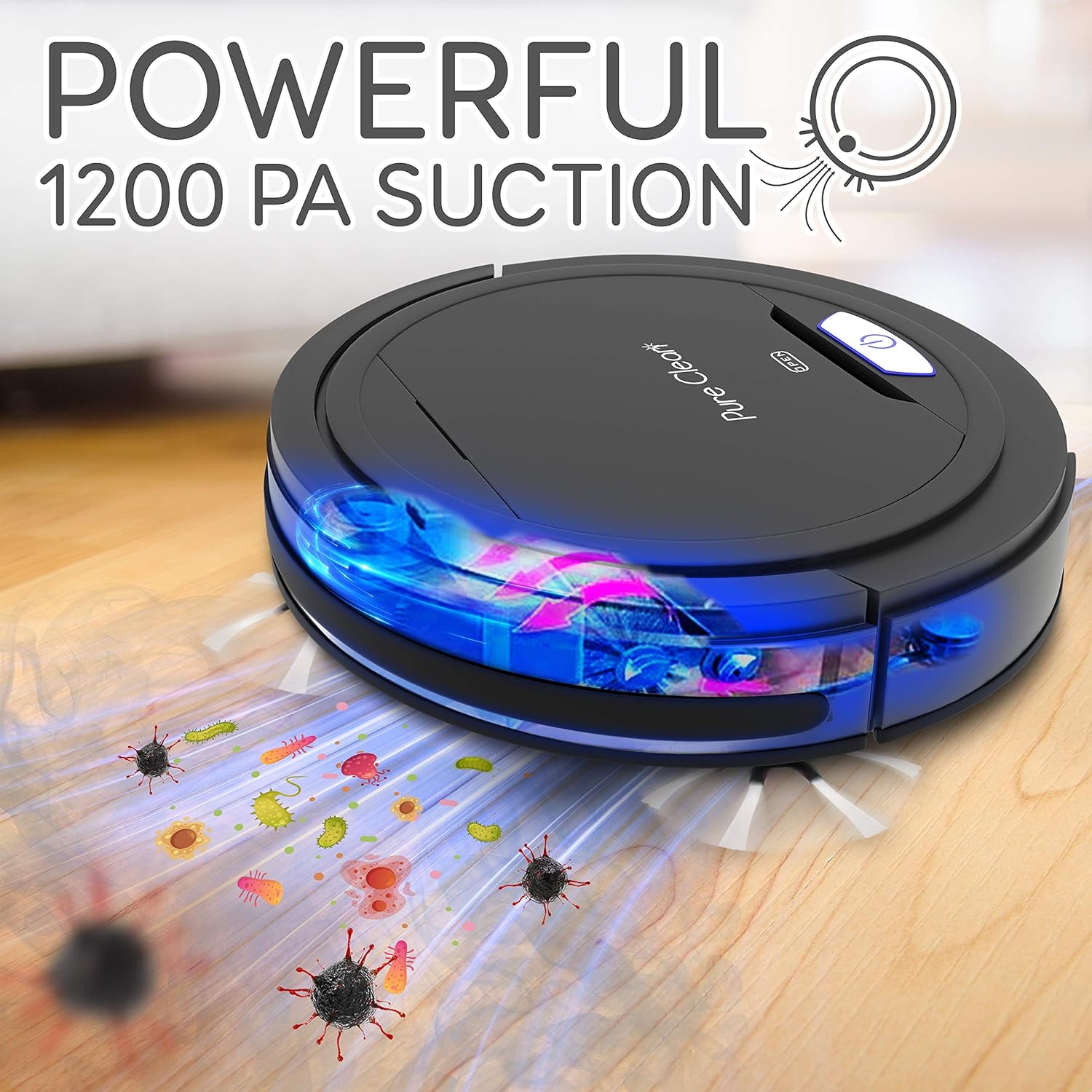 Pure Clean Robot Vacuum Cleaner - Upgraded Lithium Battery 90 Min Run Time