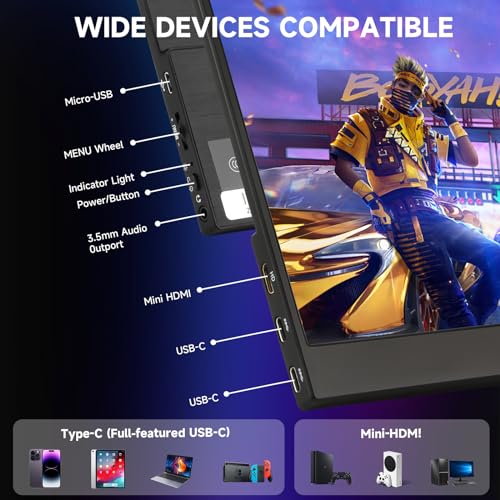 Feiasia Portable Monitor Extremely Slim&Lightweight 15.6 Inch 1080P USB-C Laptop HDMI Computer Display Gaming Monitor with Smart Cover&Speakers