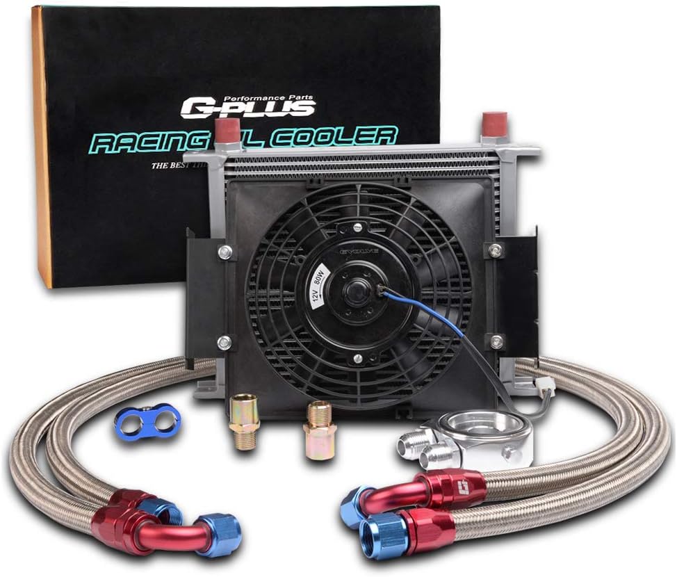 30 Row 10An Engine Universal Transmission Oil Cooler+ Filter Adapter + 7" Electric Black Fan Kit