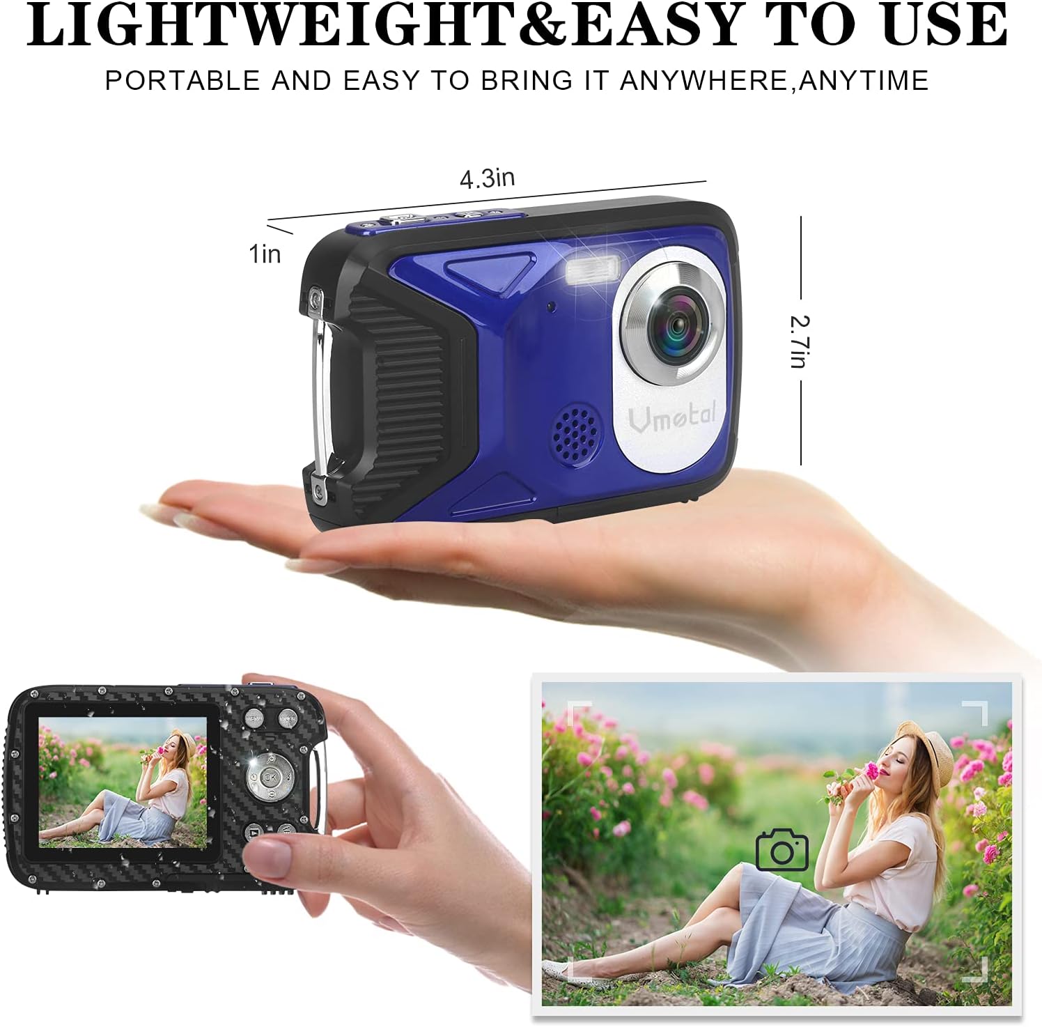 Waterproof Digital Camera Full HD 1080P Underwater Camera 21 MP Underwater Camcorder with 1050MAH Rechargeable Battery Point and Shoot Camera DV