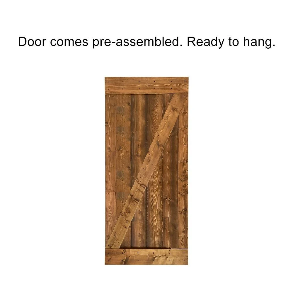 CALHOME Z Bar Pre Assembled Stained Sliding Barn Door w/ Hardware Kit - 36 x 84 - Colonial Maple