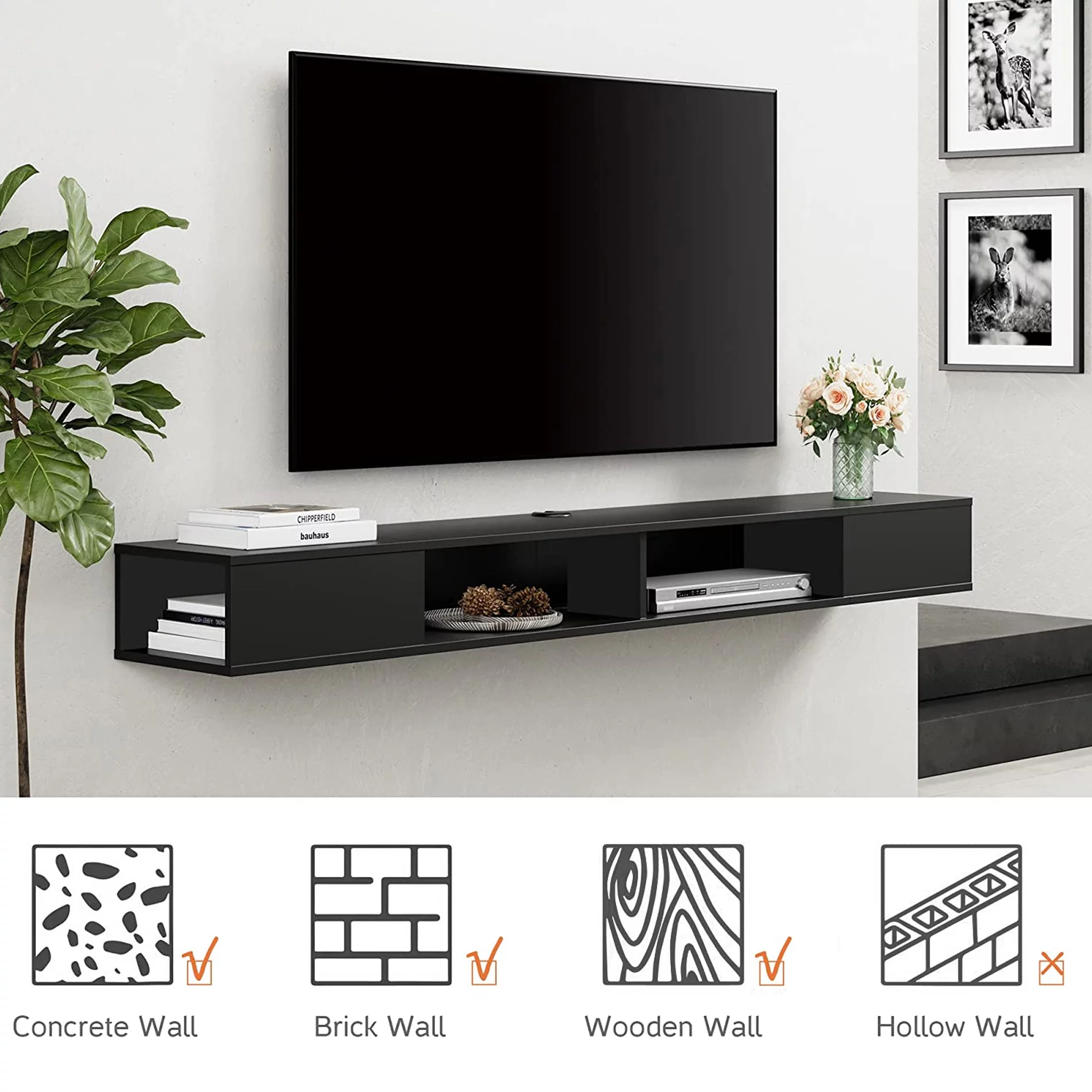 70 inch Floating TV Stand with RGB Light for Living Room, Black