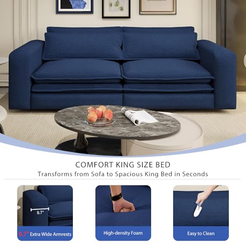 93" King Pull Out Sofa Bed, 3 in 1 Convertible Sleeper Sofa Couch, Comfy 3 Seater Sleeper Bed with 2 Pillows