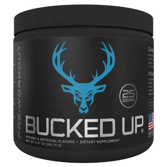 Bucked Up Pre-Workout Powder, Blue Raz, Vitamin B12 & 200mg Caffeine, 25 Servings - Kansas Nuitrition - HNZSDS