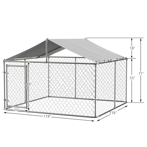 Large Outdoor Dog Kennel, Heavy Duty Galvanized Steel Dog Enclosure, Chicken Coop with Waterproof UV-Resistant Cover