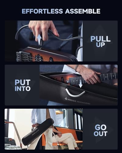 Donner HUSH-X Electric Guitar Kit - Featherlight Travel Guitar with Easy Assemble Stands, Great for Travel and Practice, Mahogany Solid Body, Gig Bag