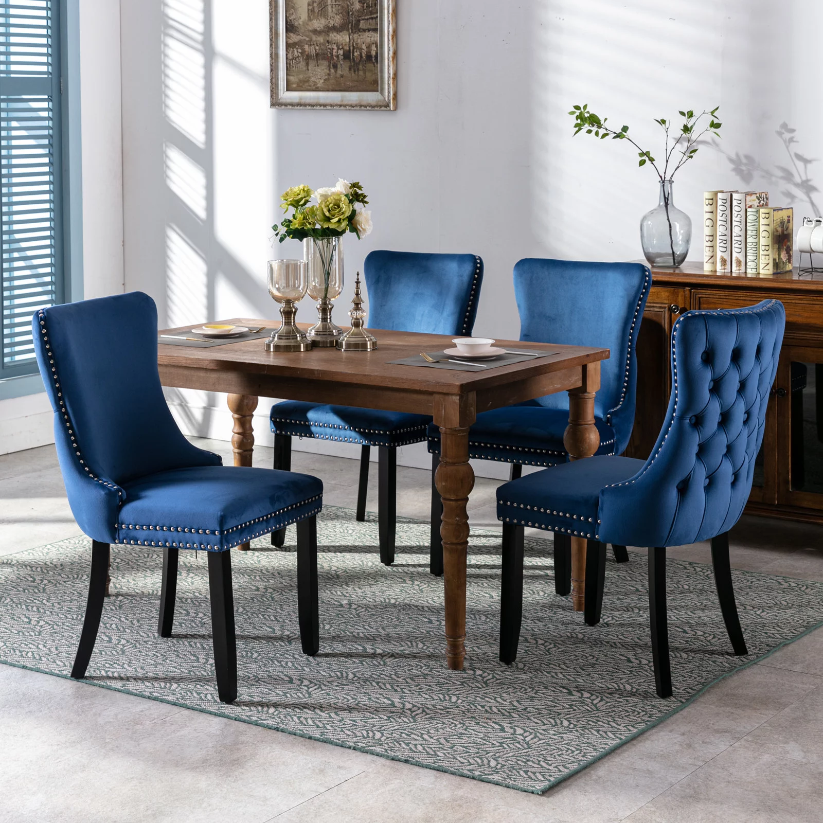 SYNGAR Velvet Dining Chairs Set of 2, Upholstered Wing Back Dining Chair with Handcrafted Button Tufted, Nailhead Trim