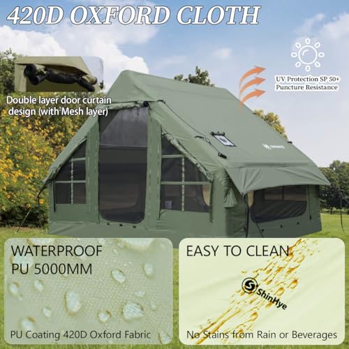 Inflatable Tent for Camping with Hand Pump Blow Up Tent Glamping 4 Season Air Tents