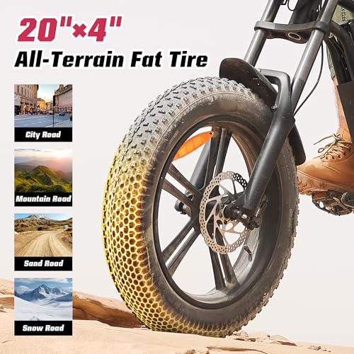 E2/K20 Electric Bike for Adults, 48V 13Ah/15Ah Battery, Up to 28 MPH & 46.6/60 Miles (PAS), 750/1000W Peak Ebike with All-Terrain 20"/26''