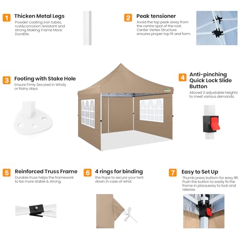 10x10 Pop Up Canopy Tent with 4 Sidewalls and Mesh Windows 2.0