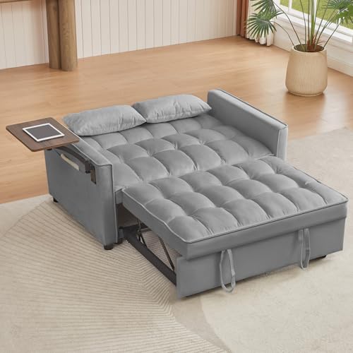 68.11" Corduroy Sleeper Chair Bed with USB Port, Cup Holders & Side Storage Pockets – 3-in-1 Foldable Sofa Bed for Guest Room, Living Room – White