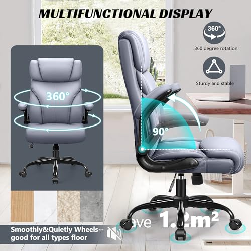 Office Chair, Ergonomic Big and Tall Computer Desk Chairs, Executive Breathable Leather Chair with Adjustable High Back Flip-up Armrests