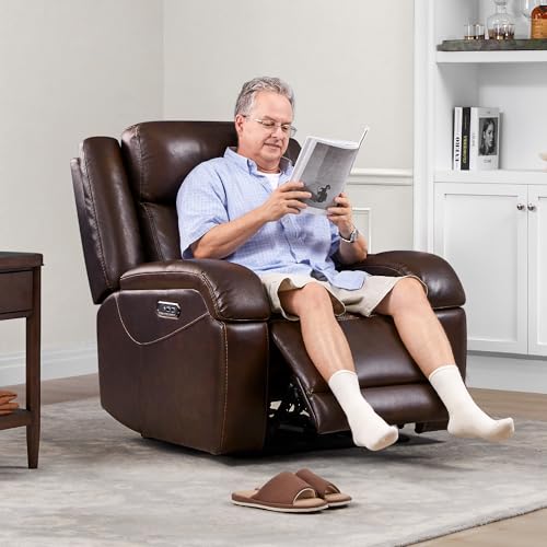 Watson & Whitely Genuine Leather Power Recliner Chairs for Adults, Wall Hugger RV Recliner with Power Headrest & Charging Ports