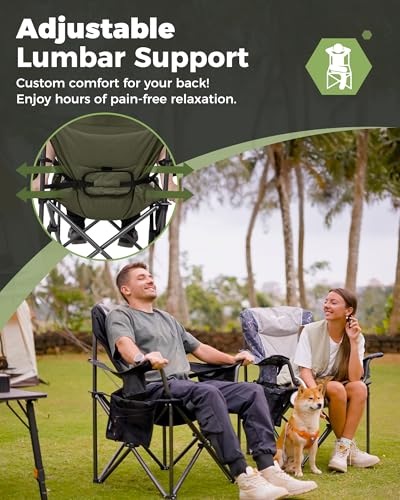 KingCamp Oversized Camping Folding Chair, Heavy Duty 450 LBS with Lumbar Support, Padded Outdoor Chair with Cup Holder