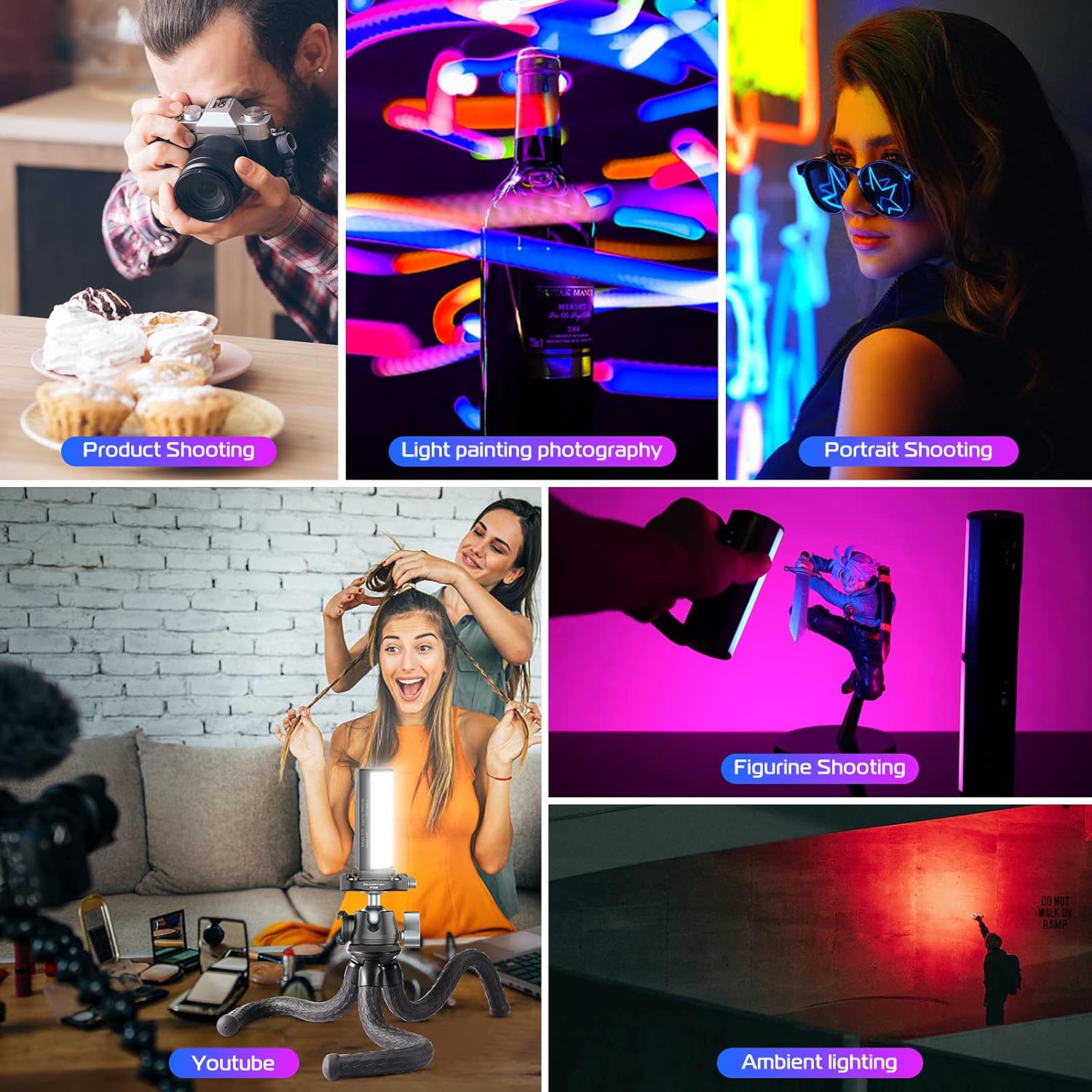 ULANZI Handheld Light Wand, 360° RGB LED Video Light for Photography, 2000mAh Rechargeable Mini Light Stick for Video Shooting