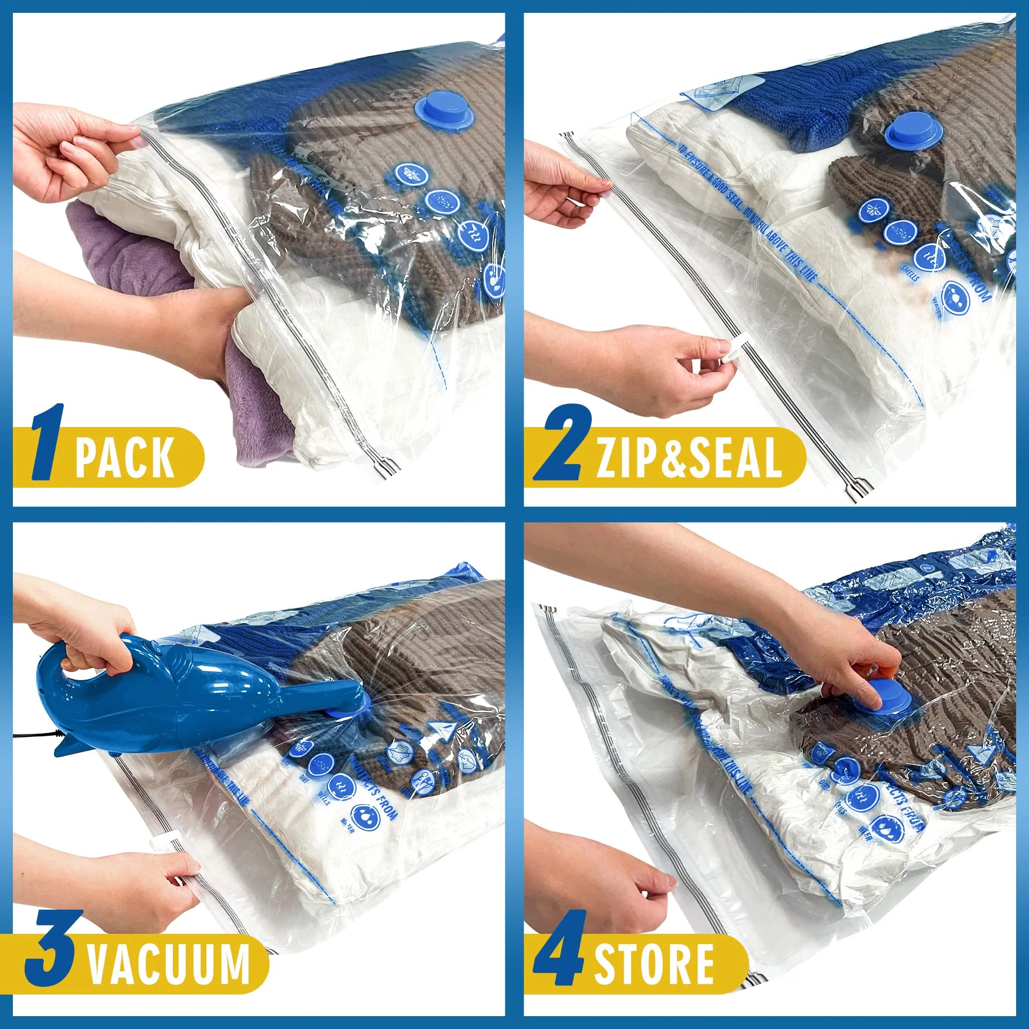 Jumbo Vacuum Storage Bags 8 Pack, Extra Large Space Saver Bags for Clothes Blankets Comforters, Thick PA;PE Material, Triple Seal Valve