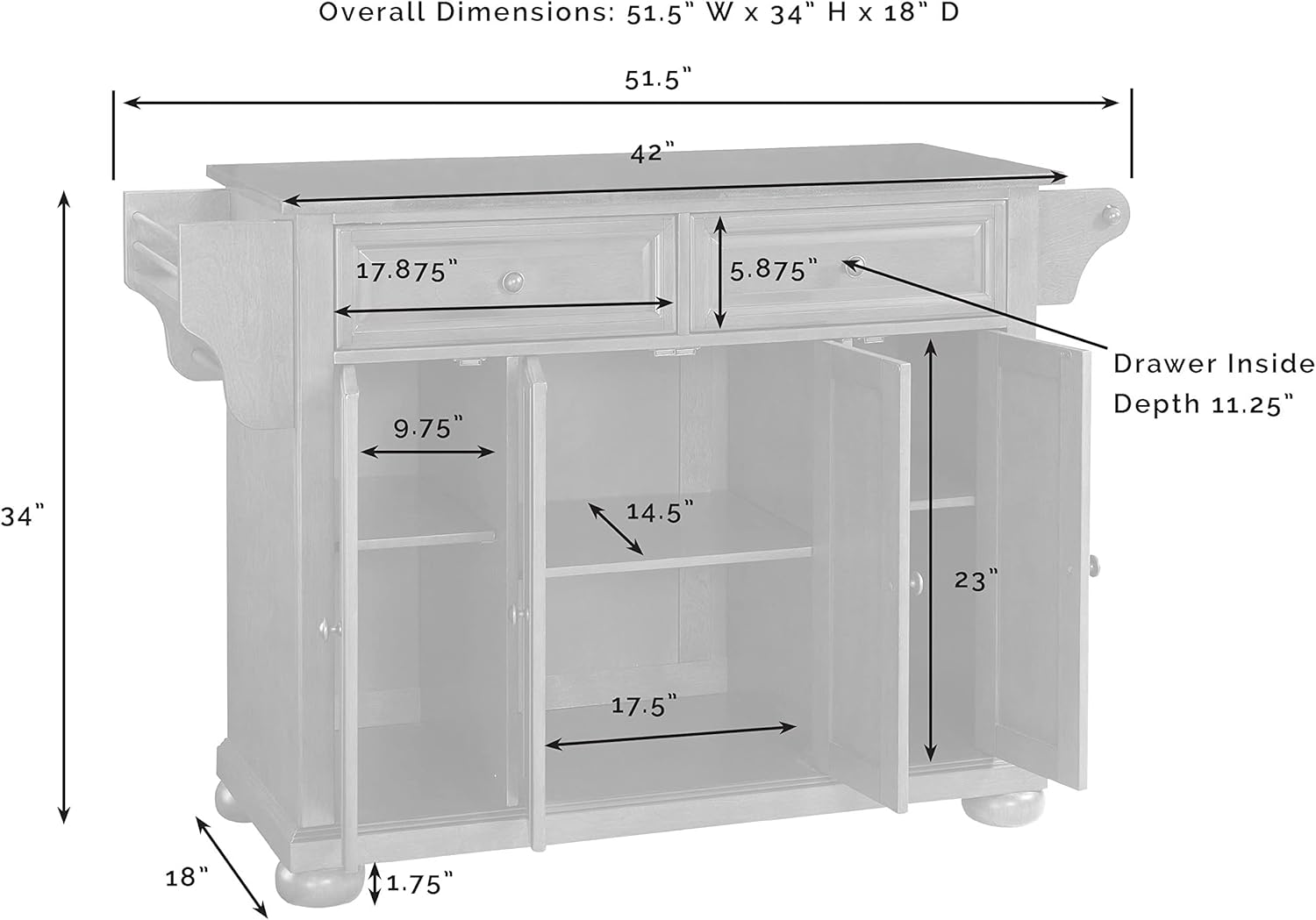 Crosley Furniture Alexandria Kitchen Island with Solid Black Granite Top - White