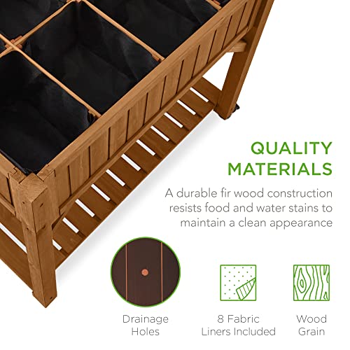 Best Choice Products Elevated 8 Pocket Herb Garden Bed, Mobile Raised Customizable Wood Planter for Herbs, Vegetables, Flowers w/Lockable Wheels
