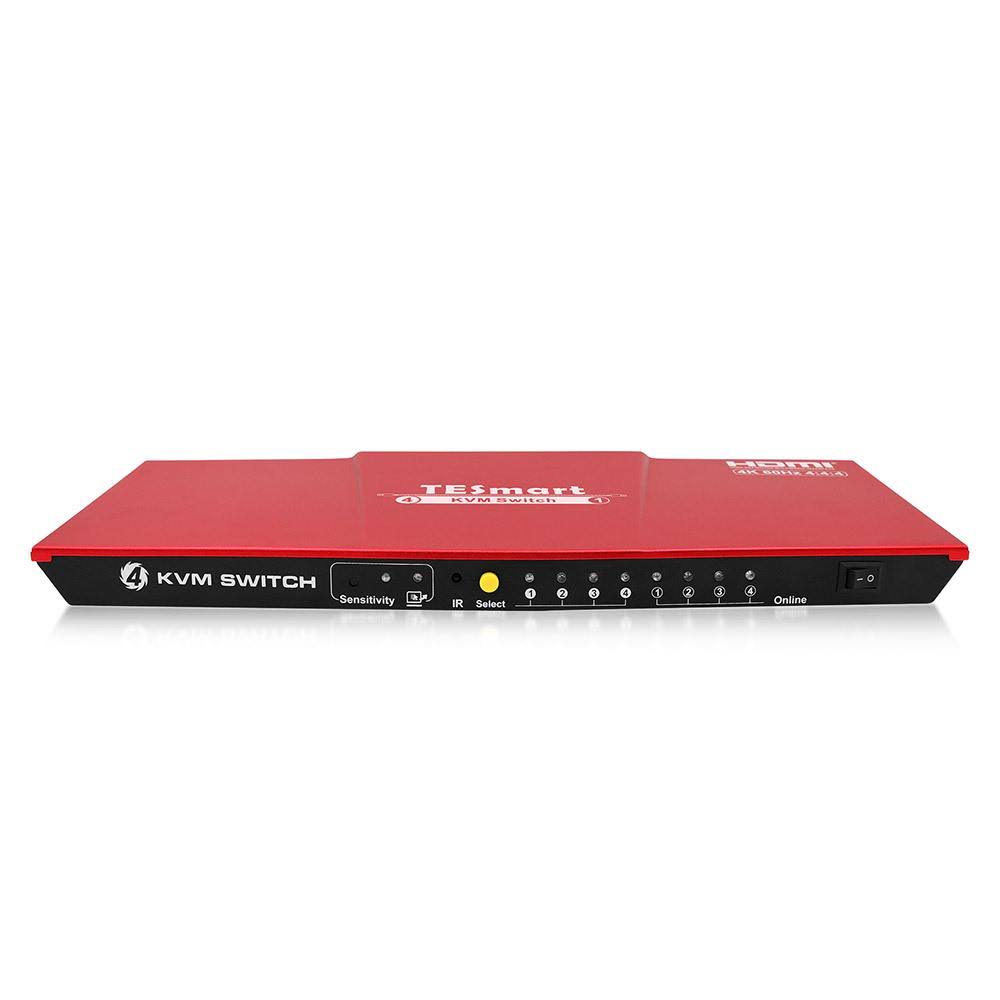 TESmart HDMI 4K Ultra HD 4x1 HDMI KVM Switch 3840x2160@60Hz 4:4:4 with 2 Pcs 5ft KVM Cables Supports USB 2.0 Device Control