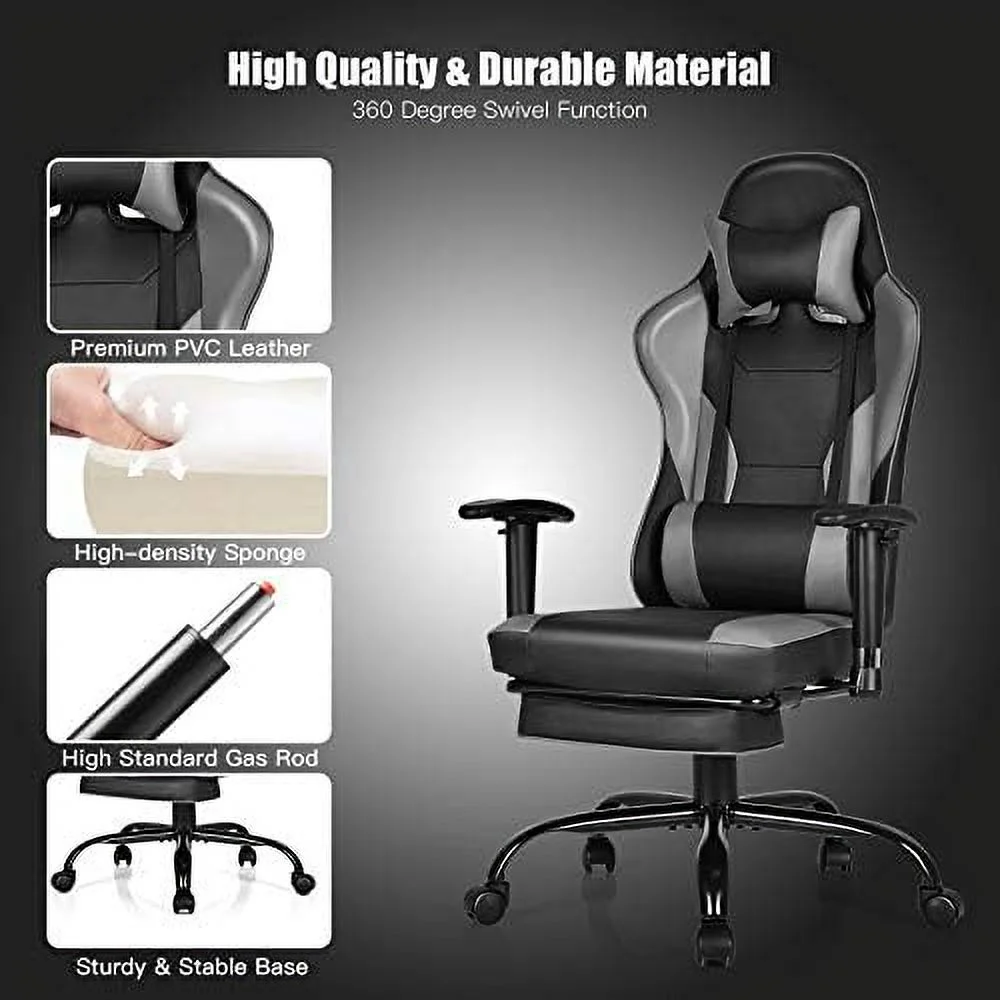 Gaming Chair  High Back Computer Gaming Chair with Adjustable Armrests &amp; Massage Lumbar Support  Swivel Ergonomic Reclining Office Chair (Black)