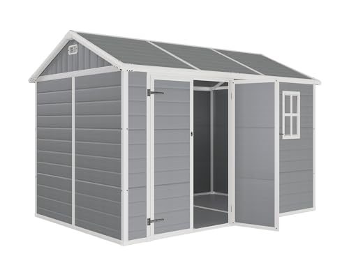 10.5x7.6x7.5 ft Outdoor Resin Storage Shed with Floor, Windows & Air Vents, Large Waterproof Tool Shed for Garden, Backyard, Lawn Equipment & Bikes