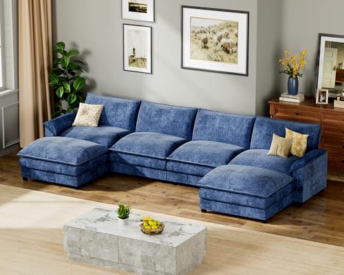 Homall 119" Modular Sectional Sofa, L Shaped Sofa Couch with Reversible Ottoman, DIY Combination Chenille Deep 3-Seat Cloud Couch for Living Room