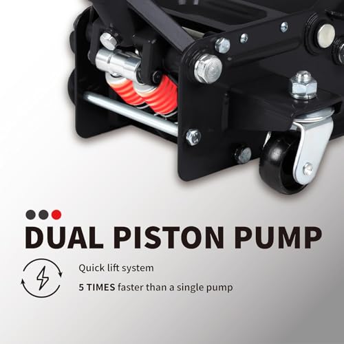 3-Ton (6600lbs) Low-Profile Dual Pistons Heavy-Duty Steel Racing Floor Jack with Quick Lift Hydraulic Pump