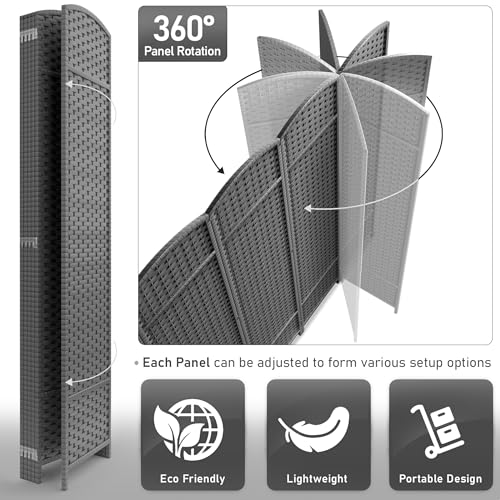 Sorbus 8-Panel Black Room Divider with Double Hinged Panels, 6 ft Tall Folding Privacy Screen