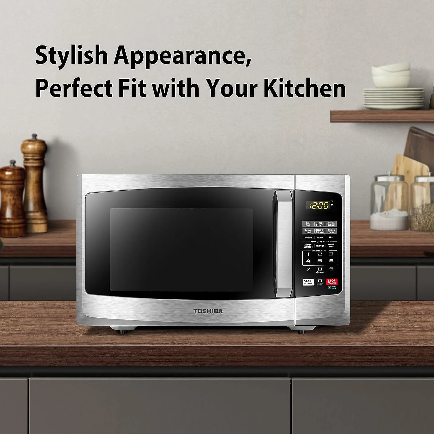 toshiba em925a5a-ss microwave oven with sound on/off eco mode and led lighting, 0.9 cu. ft, stainless steel