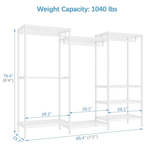 VIPEK V5 Portable Closet Wardrobe Heavy Duty Clothes Rack, Freestanding Clothing Rack with 4 Hang Rods & 8 Shelves, Adjustable Closet Racks
