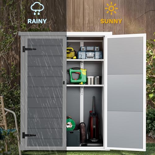 DWVO 5x3ft Resin Outdoor Storage Shed with Floor, Waterproof Lockable Storage Shed with Window, Plastic Outside Tool Storage for Garden, Backyard