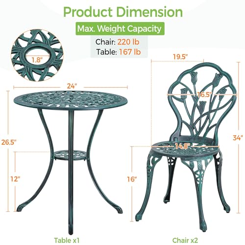 Yaheetech Patio Bistro Sets 3 Piece Cast Aluminum Bistro Table and Chairs Set