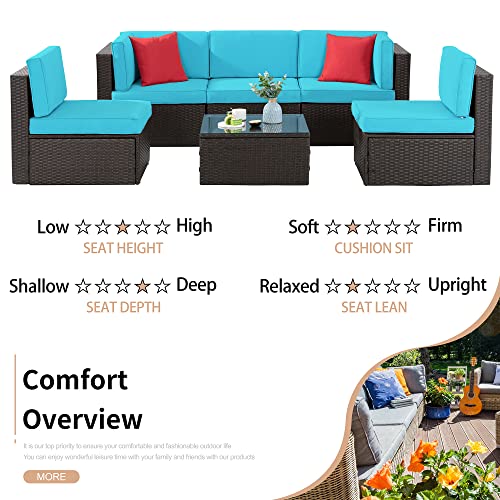 Shintenchi 6 Pieces Patio Furniture Sets Outdoor All-Weather Sectional Patio Sofa Set PE Rattan Manual Weaving Wicker Patio Conversation Set with