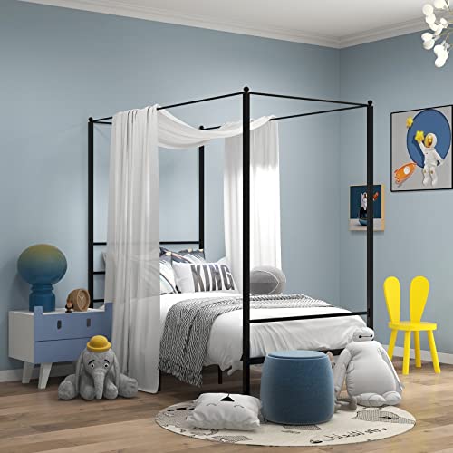 GORELAX Metal Canopy Queen Bed Frame, Platform Bed Frame with Metal Slats Support, Four-Poster Canopied Bed Mattress Foundation, No Box Spring Needed