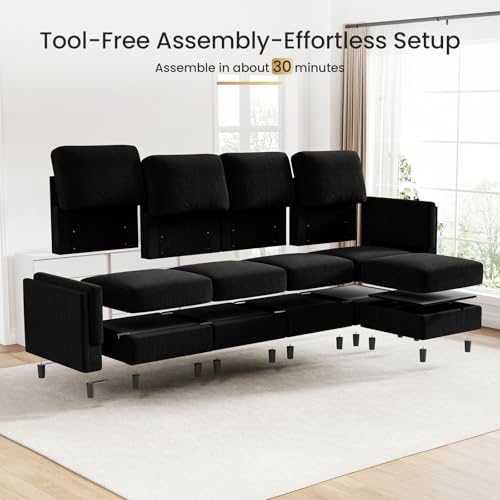 KKL Modular Sectional Sofa Bed with Storage Ottoman, Convertible L/U-Shaped Sleeper Couch for Living Room, Modern Reversible Design, Beige