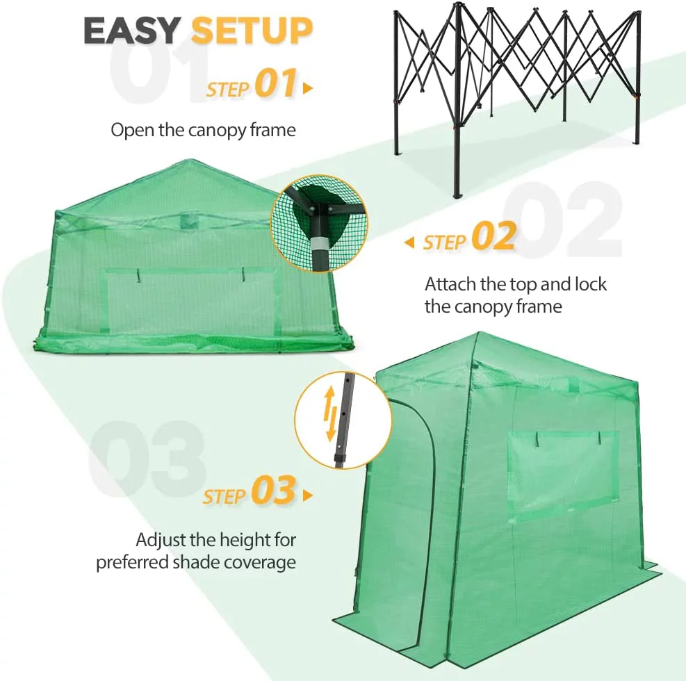 EAGLE PEAK 10'x 5' Portable Lean to Walk-in Greenhouse Instant Pop-up Fast Setup Indoor Outdoor Plant Gardening Green House Canopy