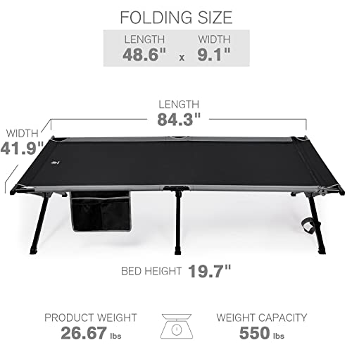 EVER ADVANCED Extra Wide Camping Cot for Adults Oversized XXL Sleeping Cots Folding Cot Bed with Carry Bag, 84.3" L x 41.9" W, Support to 550 lbs