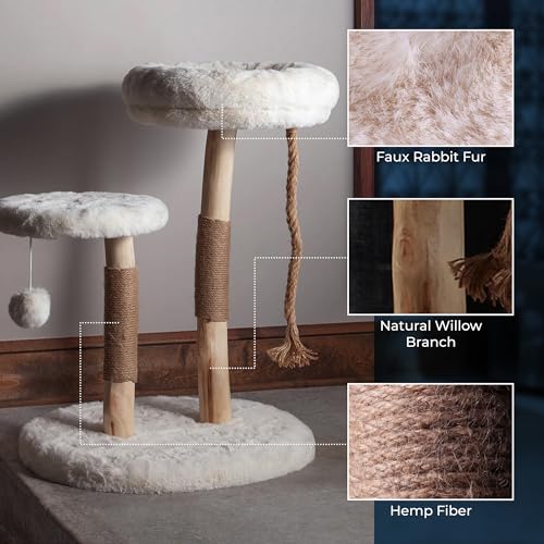 The Sanctuary Cat Tree - Luxury Cat Condo, Large Modern Indoor Tower with 3 Faux Fur Beds, Scratching Posts, and Toys for Cats