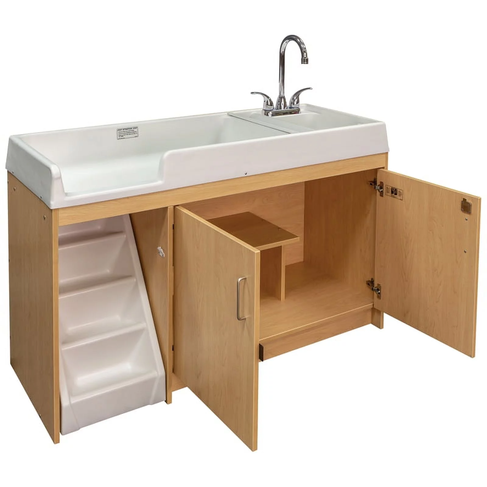Tot Mate Toddler Walk-Up Baby Changing Table with Sink and Steps, Nursery Furniture, Maple Wood