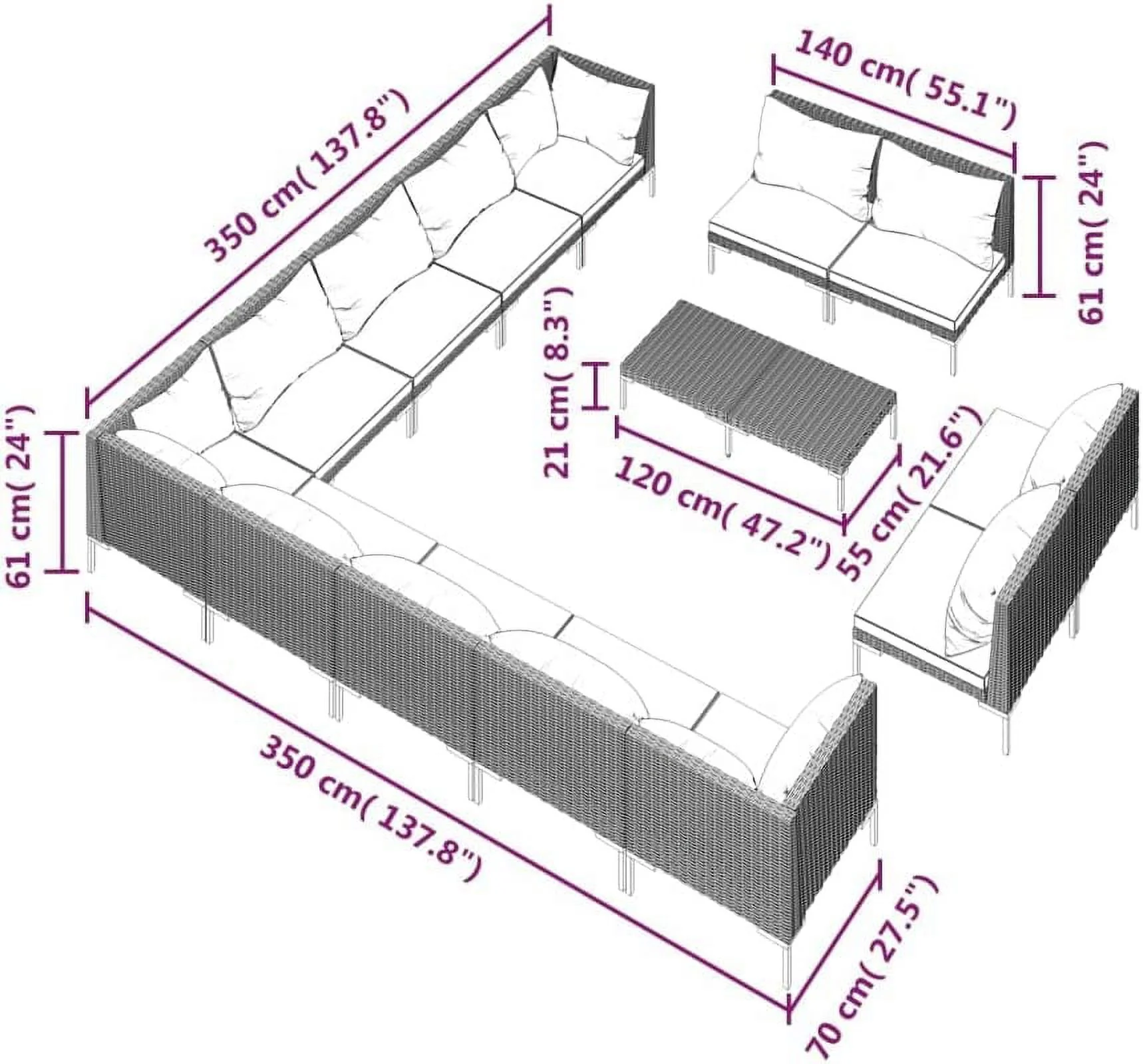 Perfect Garden Outdoor Lawn Yard Terrace Balcony Seat Seating Sitting Chair Bench Furniture Patio Sofa Set 14 Piece Patio Lounge Set with Cushions